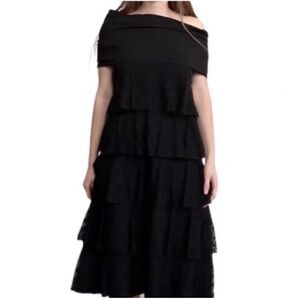 Anne Fontaine Mirage Black Tiered Ruffle Dress